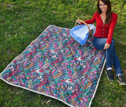 Boho Feather Pattern Print Quilt