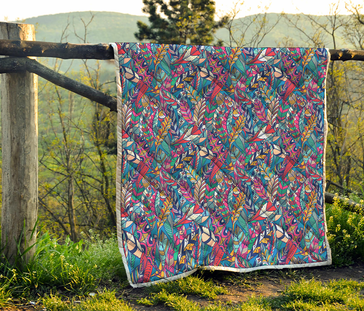 Boho Feather Pattern Print Quilt