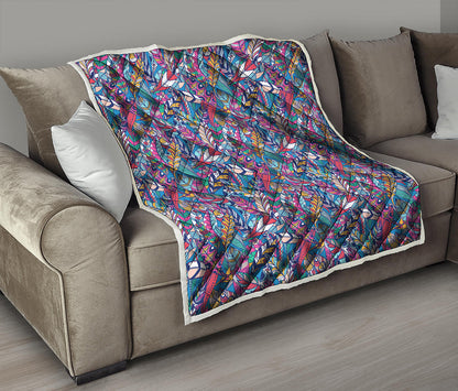 Boho Feather Pattern Print Quilt