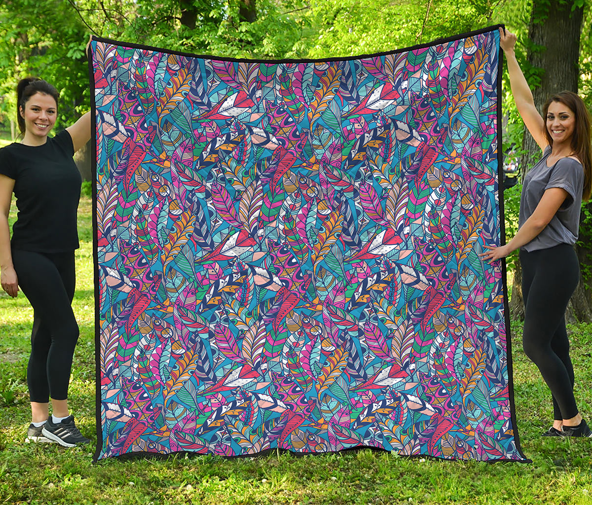 Boho Feather Pattern Print Quilt