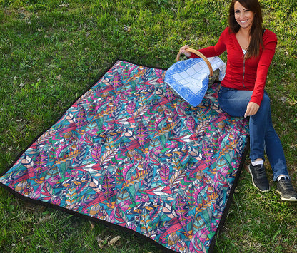 Boho Feather Pattern Print Quilt