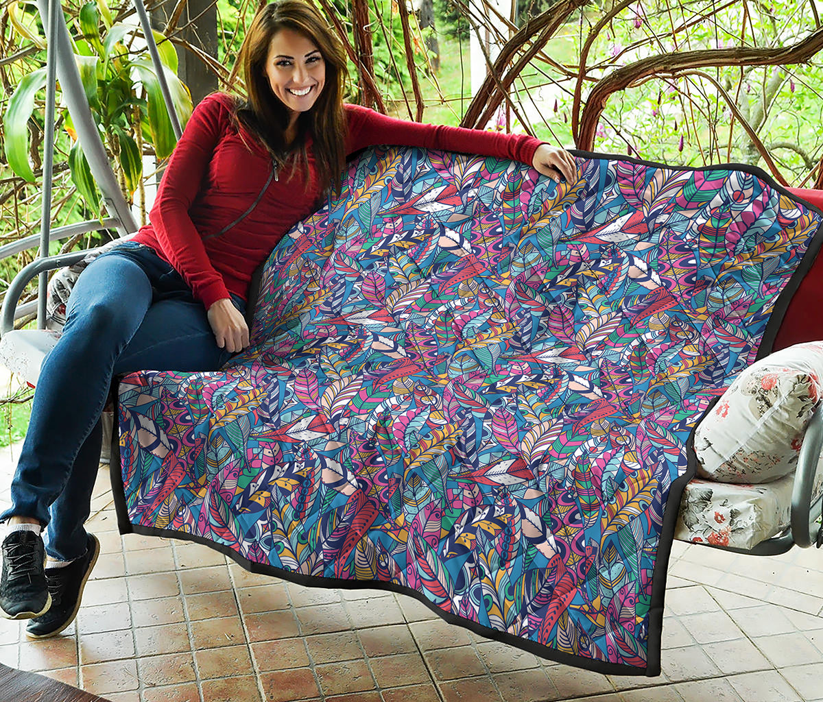 Boho Feather Pattern Print Quilt