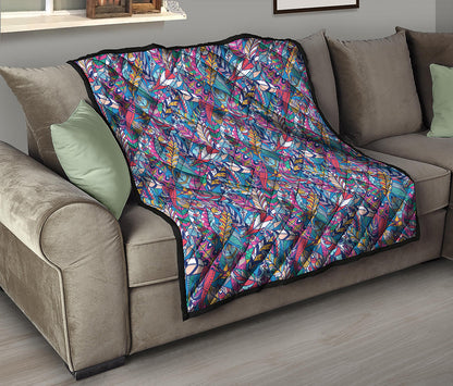 Boho Feather Pattern Print Quilt