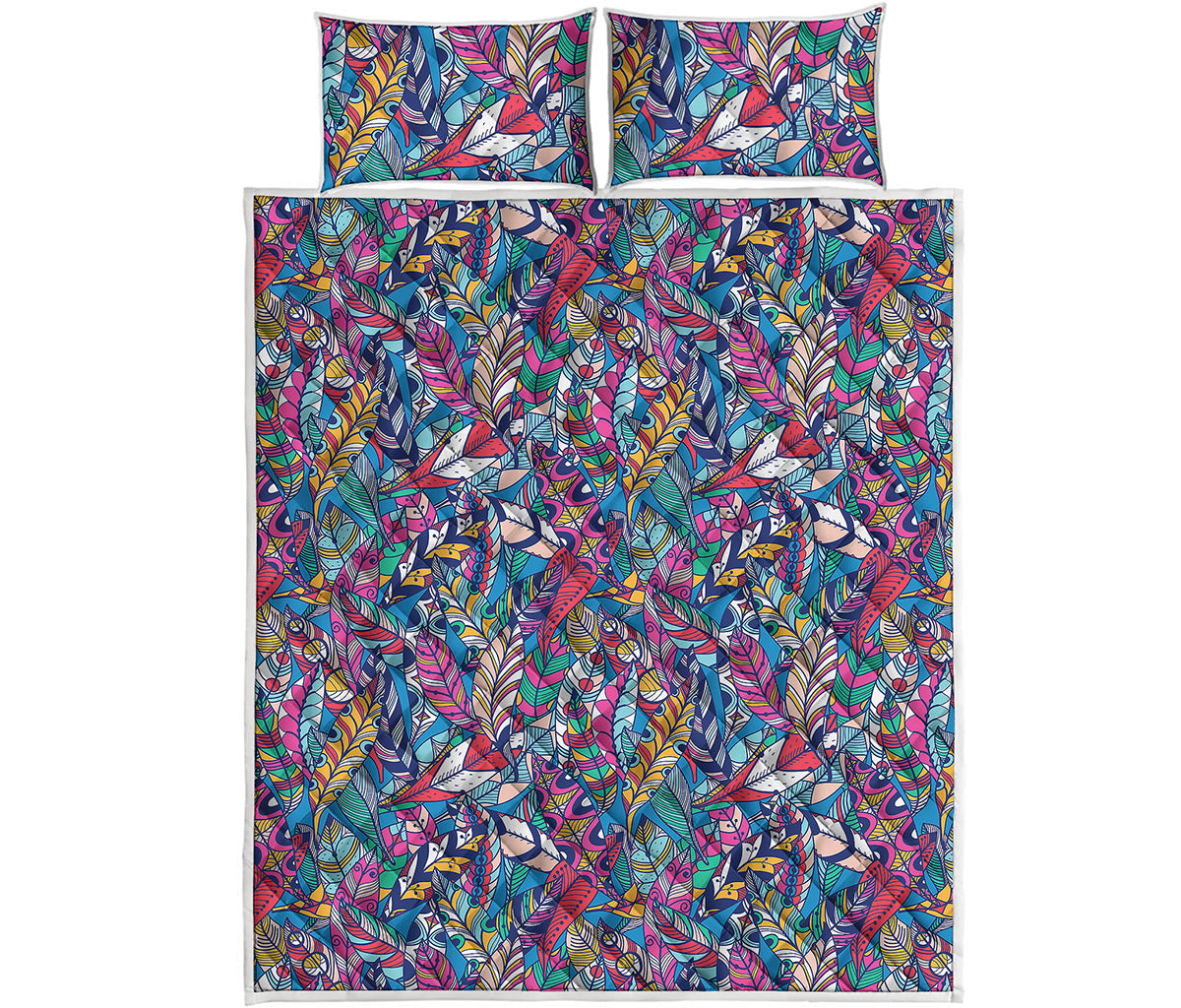 Boho Feather Pattern Print Quilt Bed Set