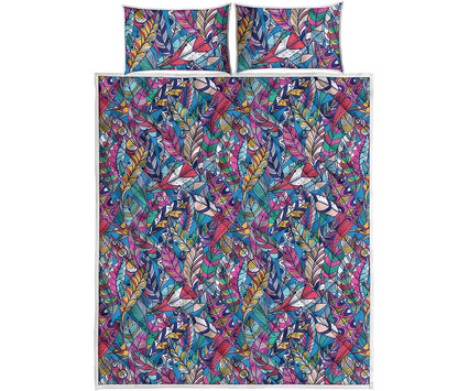 Boho Feather Pattern Print Quilt Bed Set