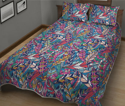 Boho Feather Pattern Print Quilt Bed Set