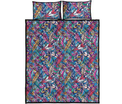 Boho Feather Pattern Print Quilt Bed Set
