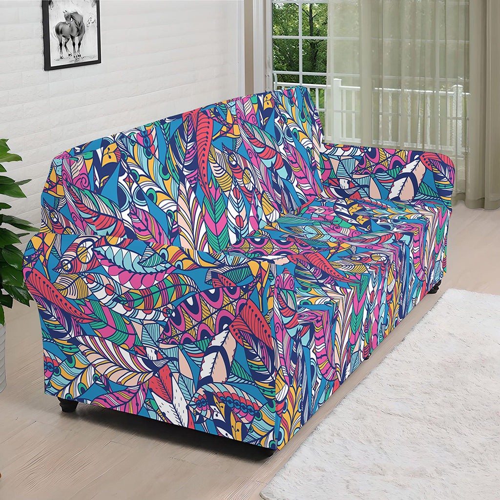 Boho Feather Pattern Print Sofa Cover