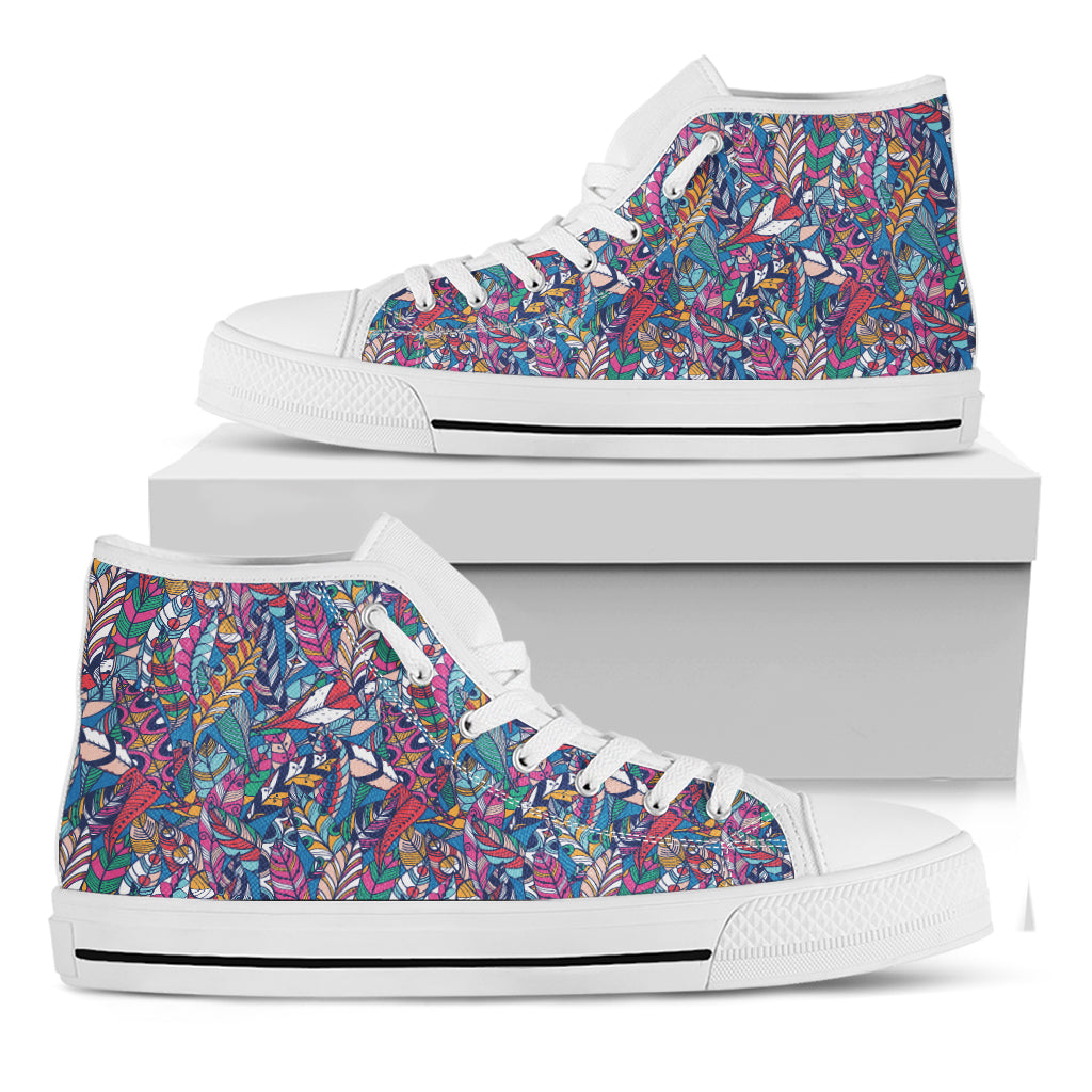 Boho Feather Pattern Print White High Top Shoes