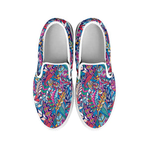 Boho Feather Pattern Print White Slip On Shoes