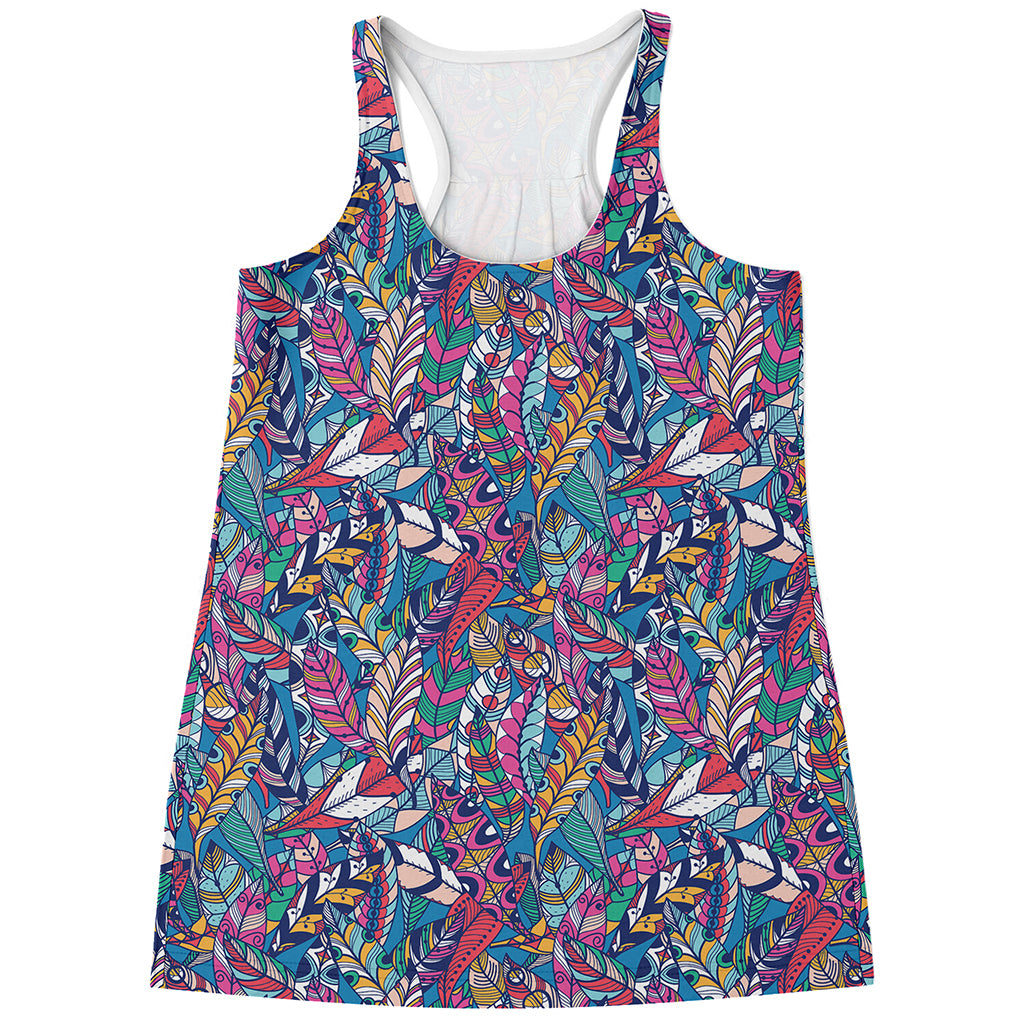 Boho Feather Pattern Print Women's Racerback Tank Top