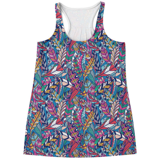 Boho Feather Pattern Print Women's Racerback Tank Top