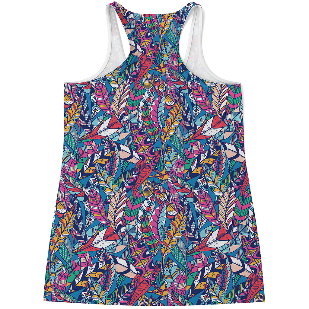 Boho Feather Pattern Print Women's Racerback Tank Top