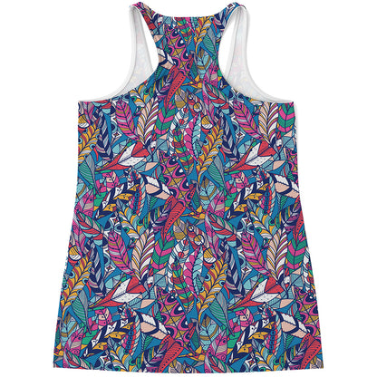 Boho Feather Pattern Print Women's Racerback Tank Top