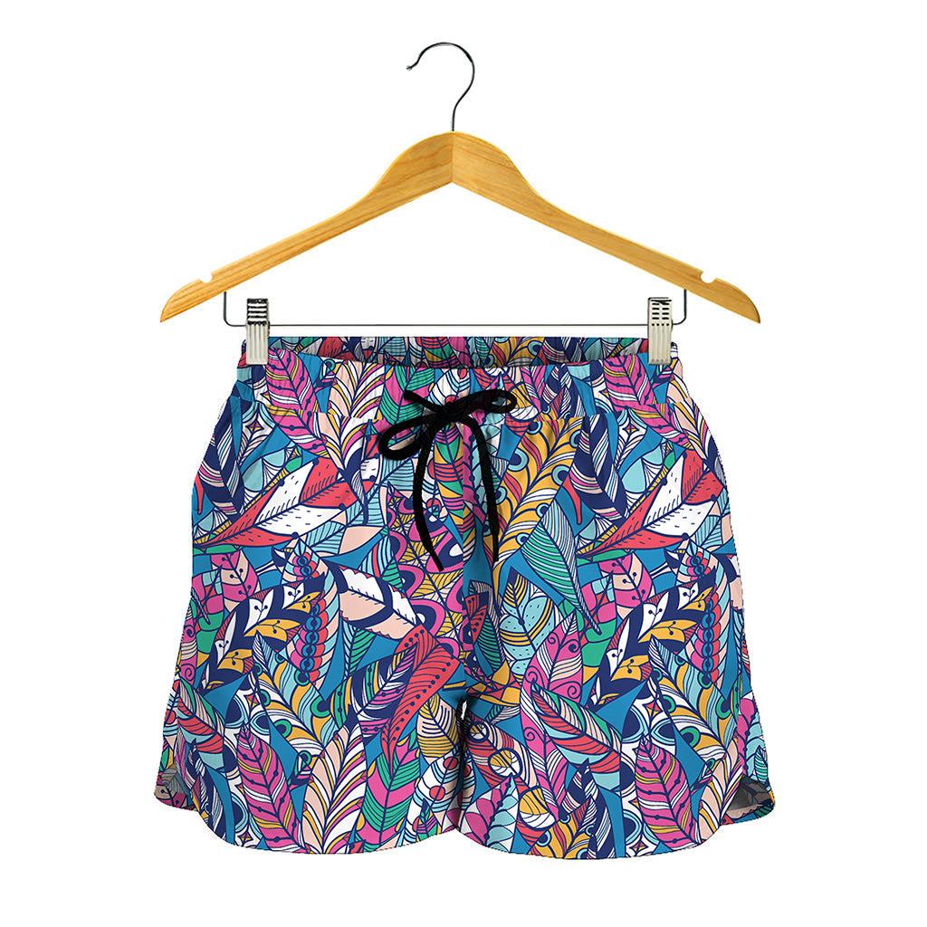 Boho Feather Pattern Print Women's Shorts