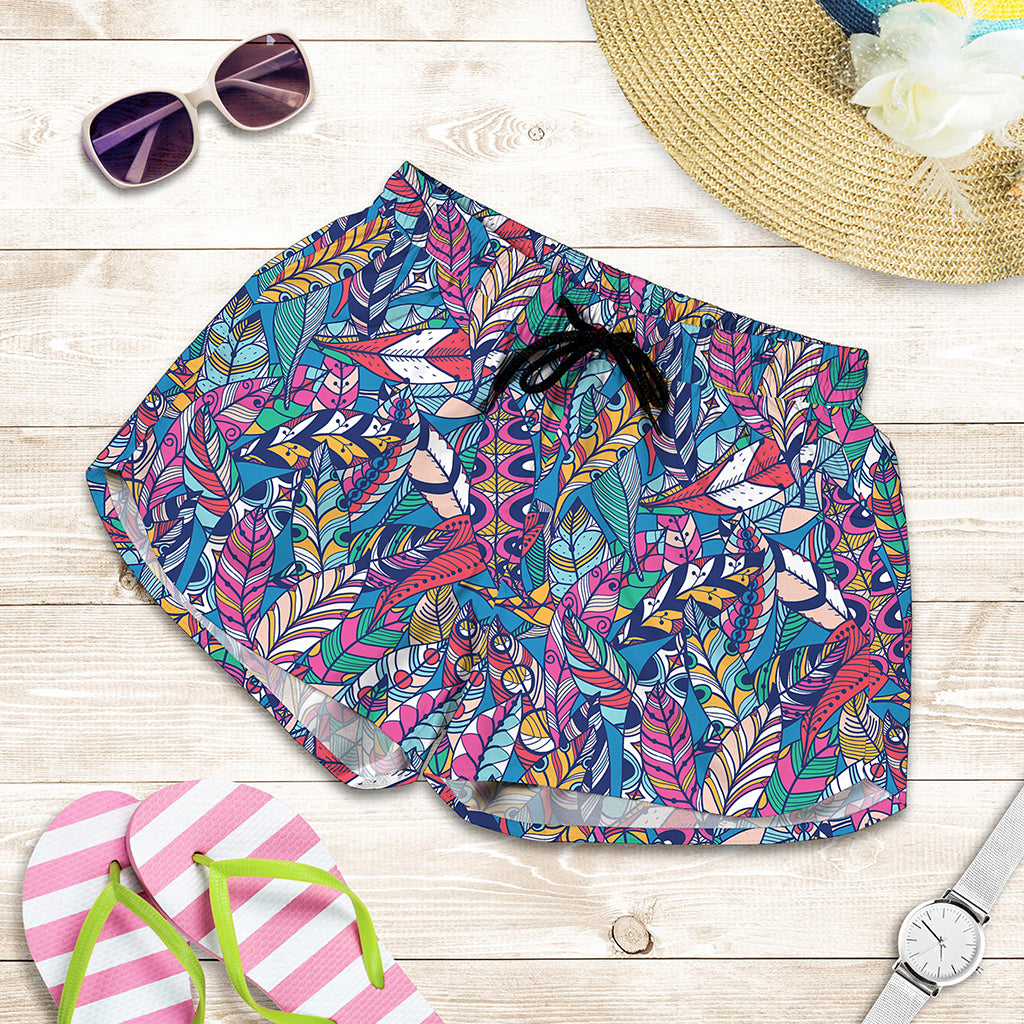 Boho Feather Pattern Print Women's Shorts