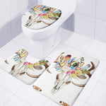 Boho Floral Deer Skull Print 3 Piece Bath Mat Set