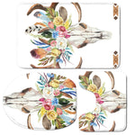 Boho Floral Deer Skull Print 3 Piece Bath Mat Set