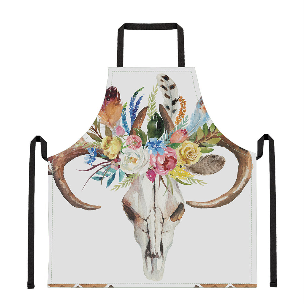 Boho Floral Deer Skull Print Apron