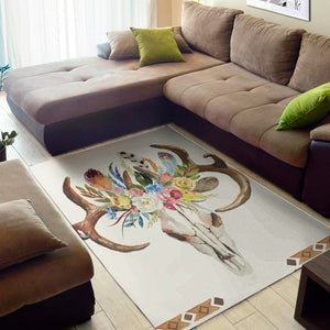 Boho Floral Deer Skull Print Area Rug