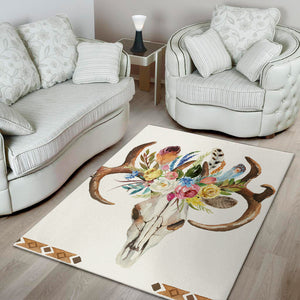 Boho Floral Deer Skull Print Area Rug