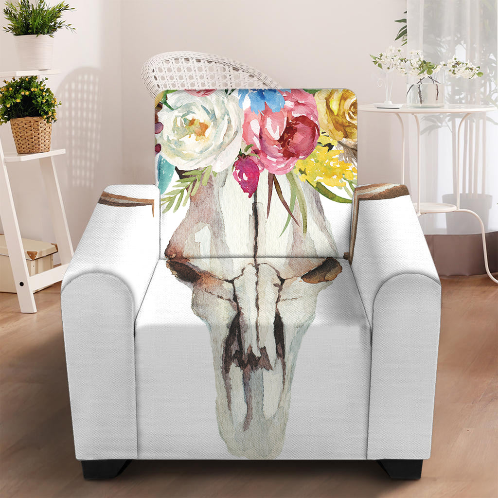 Boho Floral Deer Skull Print Armchair Slipcover