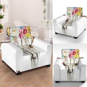 Boho Floral Deer Skull Print Armchair Slipcover