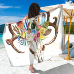 Boho Floral Deer Skull Print Beach Sarong Wrap