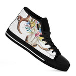 Boho Floral Deer Skull Print Black High Top Shoes