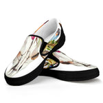 Boho Floral Deer Skull Print Black Slip On Shoes