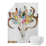 Boho Floral Deer Skull Print Blanket