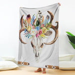 Boho Floral Deer Skull Print Blanket