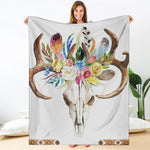 Boho Floral Deer Skull Print Blanket