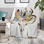 Boho Floral Deer Skull Print Blanket