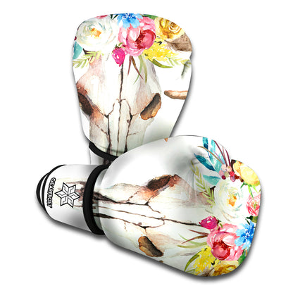 Boho Floral Deer Skull Print Boxing Gloves