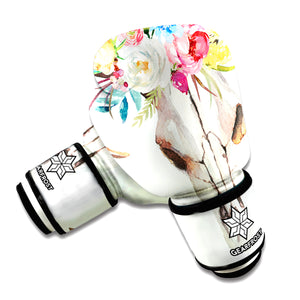 Boho Floral Deer Skull Print Boxing Gloves