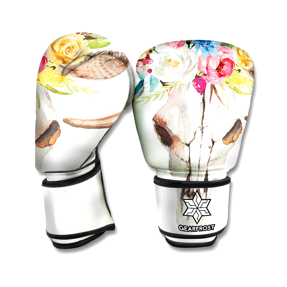 Boho Floral Deer Skull Print Boxing Gloves