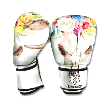 Boho Floral Deer Skull Print Boxing Gloves