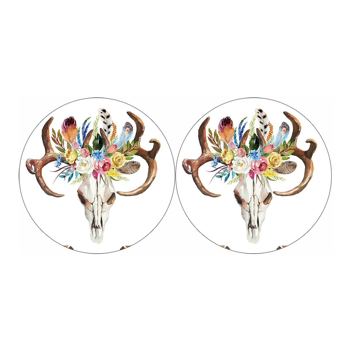 Boho Floral Deer Skull Print Car Coasters