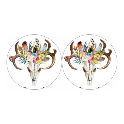 Boho Floral Deer Skull Print Car Coasters