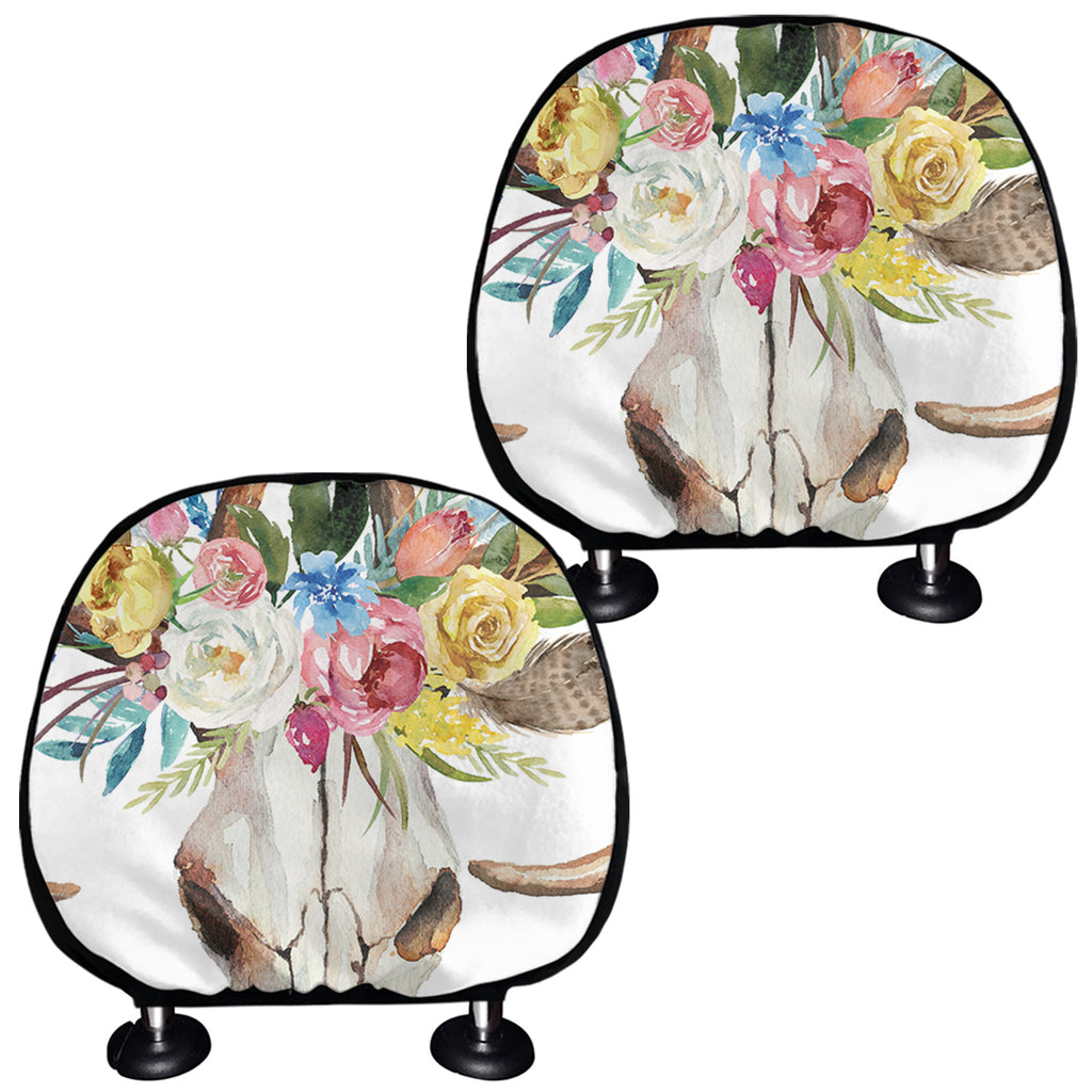 Boho Floral Deer Skull Print Car Headrest Covers