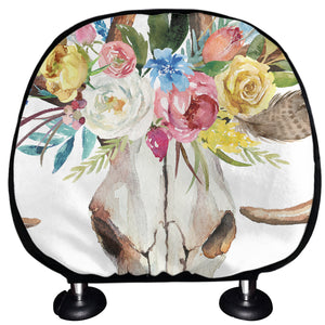 Boho Floral Deer Skull Print Car Headrest Covers