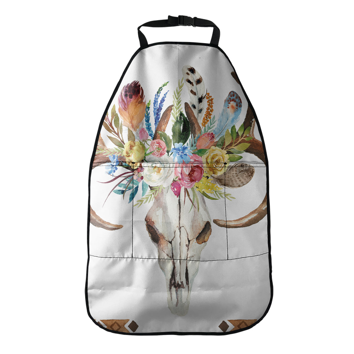 Boho Floral Deer Skull Print Car Seat Organizers