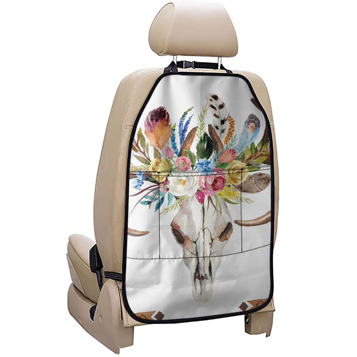 Boho Floral Deer Skull Print Car Seat Organizers