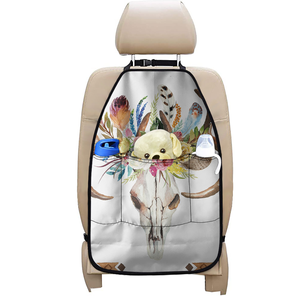 Boho Floral Deer Skull Print Car Seat Organizers