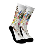 Boho Floral Deer Skull Print Crew Socks