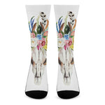 Boho Floral Deer Skull Print Crew Socks