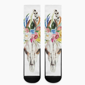 Boho Floral Deer Skull Print Crew Socks