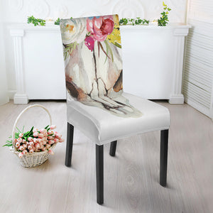 Boho Floral Deer Skull Print Dining Chair Slipcover