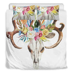 Boho Floral Deer Skull Print Duvet Cover Bedding Set